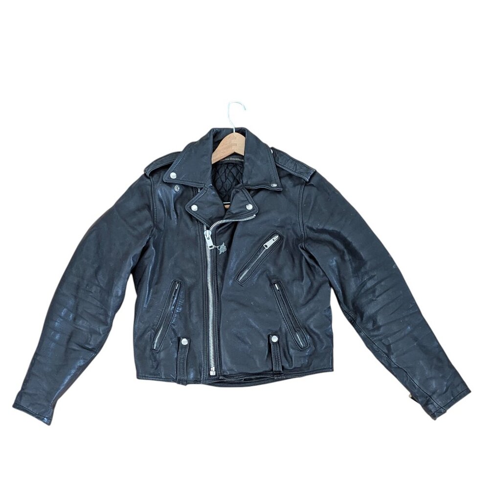 Harley-Davidson \ AMF Black Leather Motorcycle Jacket  - Size 40 Regular